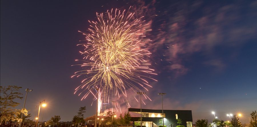 Brampton Fireworks with smoke trails